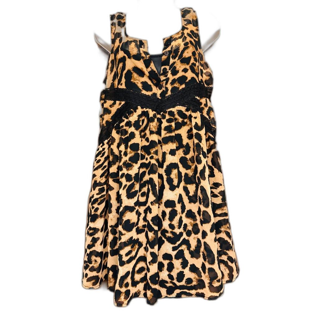 Express Leopard-Pattern Midi Dress in Tan and Black